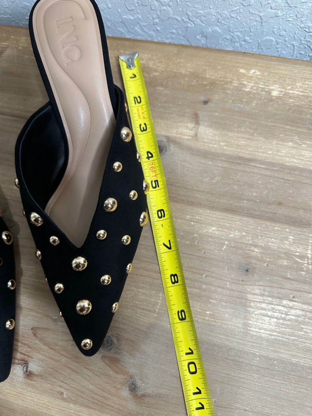 I.N.C. Women's Genevie Black and gold studded Pointed Toe Heeled Mules size 6.5 - Picture 13 of 15
